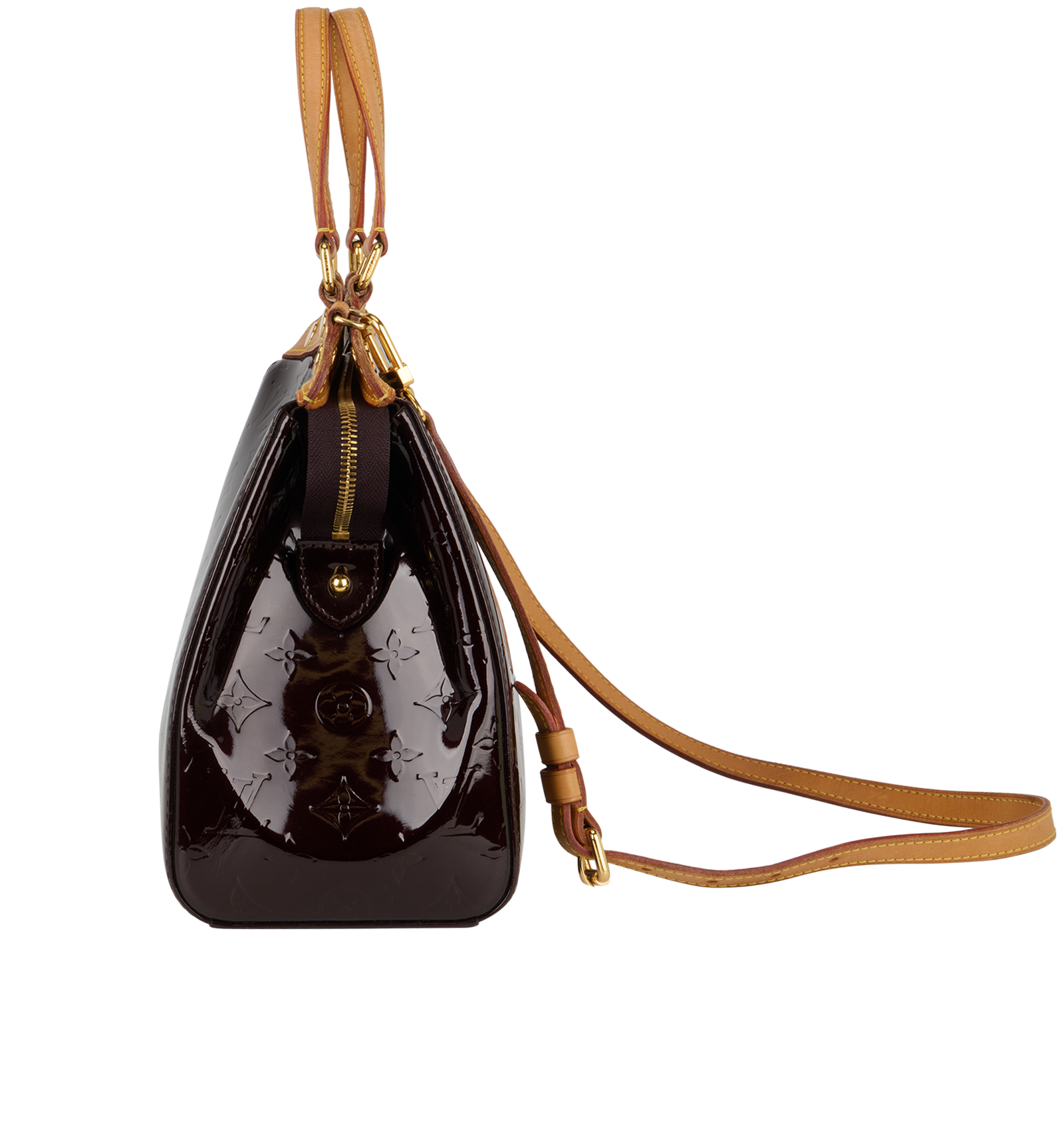 Brea MM, &pound;850, Handbags, Burgundy, Patent Leather, Bottom view